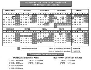 Calendario curso 18-19